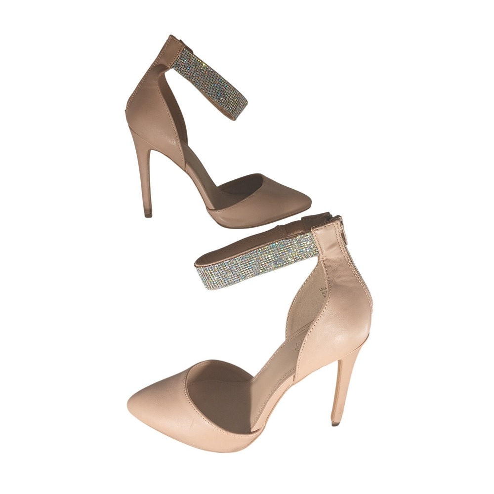 Charlotte Russe D'Orsay Pumps 8 Nude Rhinestone Ankle Strap Glam Stiletto‎ Heels